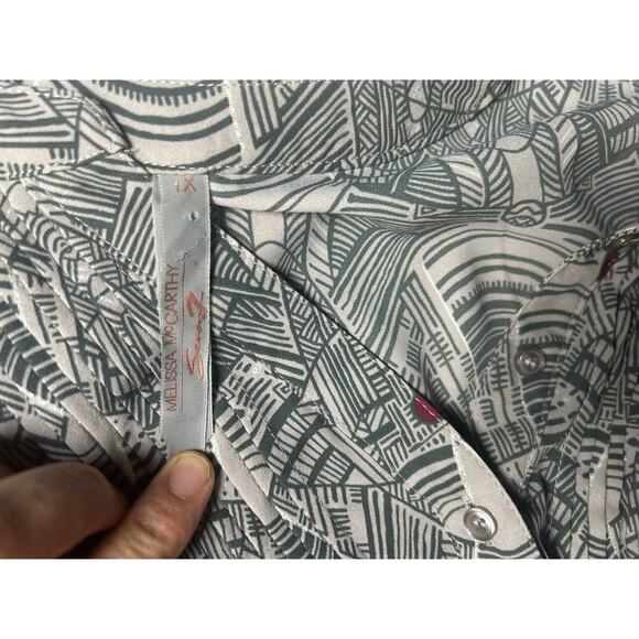 2 peace MELISSA MCCARTHY Seven Gray Geometric Print Tunic Blouse/pants set Sz 1X - Picture 13 of 16